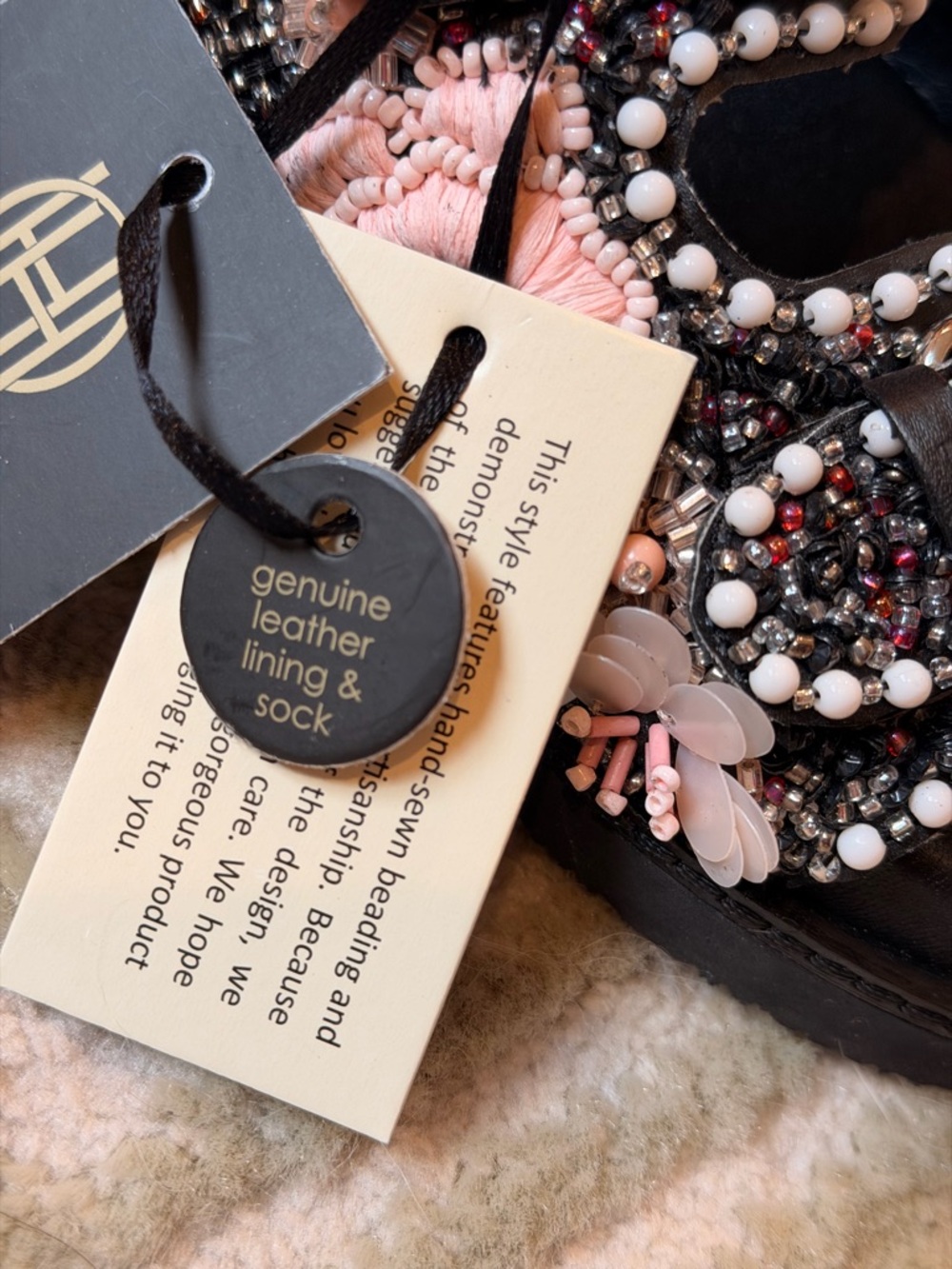 NEW House of Harlow 1960 Pink & Black Beaded Double-Buckle Slide Sandals - Picture 5 of 10